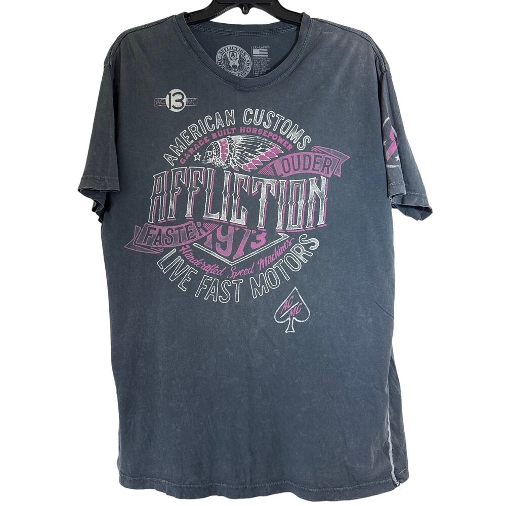 Afflictions American Customs Live Fast Motors AC13MC 2XL Gray & Purple